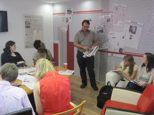 Speaking to journalism students at The Jerusalem Post