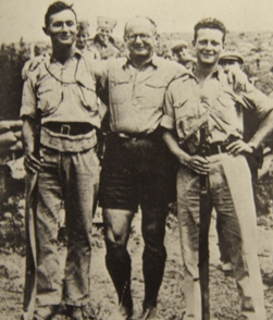 Yitzhak Sadeh (center), Yigal Allon and Moshe Dayan (right)