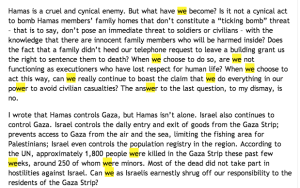 A writer at the Forward from 'Breaking the Silence' says "we" are responsible