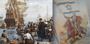 The Mayflower and an early Zionist poster; did the founding generation that served in 1948 feel the state was theirs alone?
