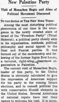 The 1948 letter Arendt, Einstein and other Jewish left-leaning intellectuals signed