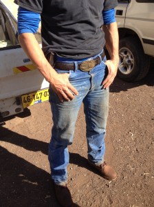 Zerbib sports a Western style belt buckle (Seth J. Frantzman)