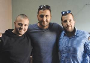 FRIENDS GATHER after Jidan Assad’s funeral in Beit Jann. From left: Farid Kazamil, Zeki Saad and Hail Wahbe. (Seth J. Frantzman)
