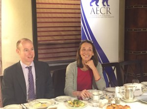 Corinne Sauer of JIMS with MEP Daniel Hannan (Seth J. Frantzman)