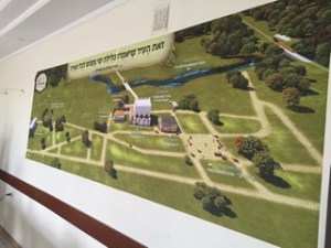 A map of the Jewish community of Belz with some of the historic buildings which were mostly destroyed by the Soviets, at the community center today.