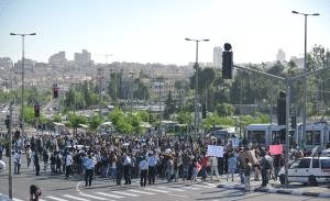 A massive demonstration, here on route 1 (Seth J. Frantzman)