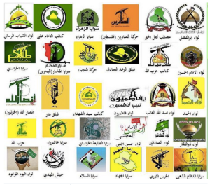 Logos of major Shia militias in the Middle East